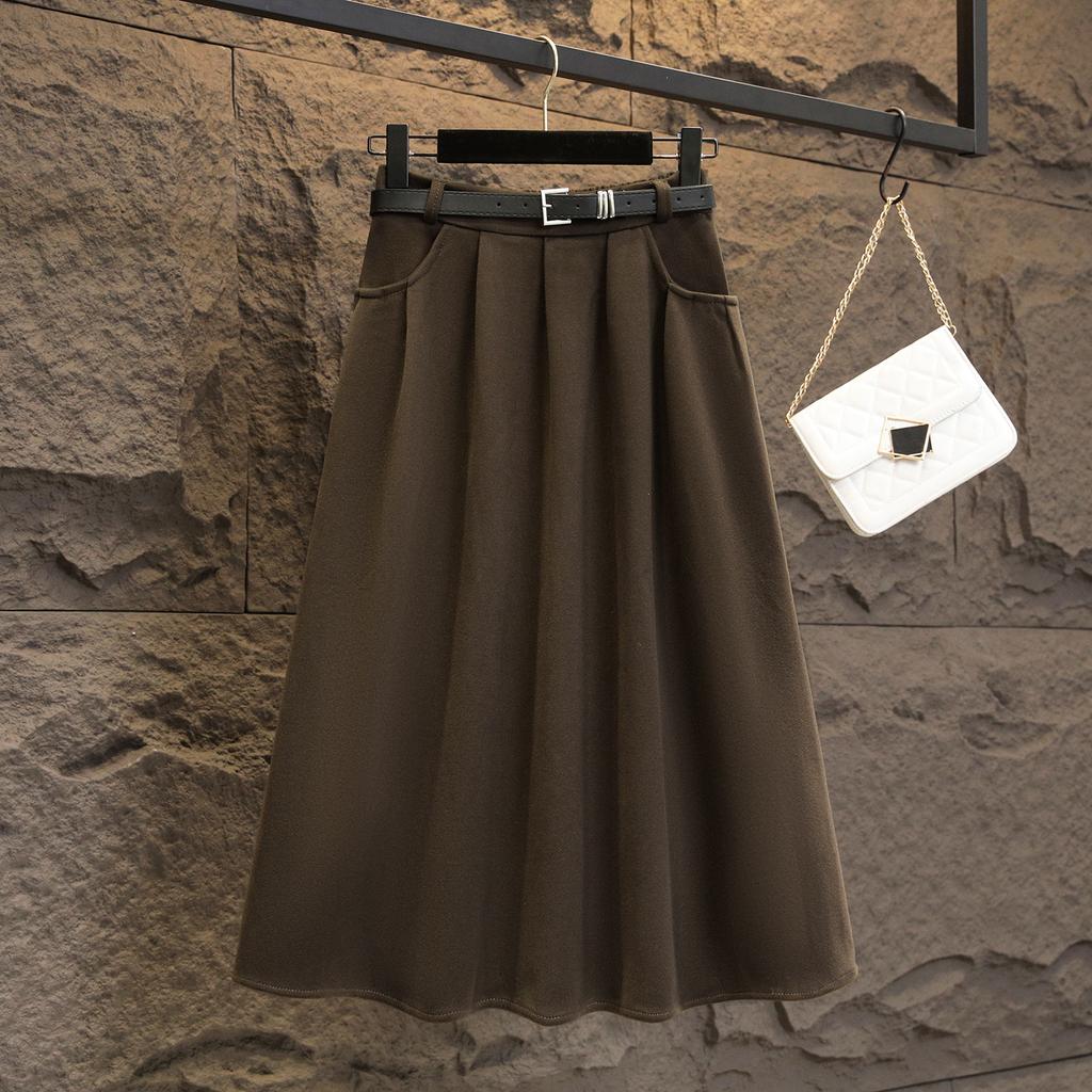 Large Size Women's Winter New Style Covers Belly and Makes You Look Slim A-line Skirt Fat Mm High Waist Mid-length Large Umbrella Skirt