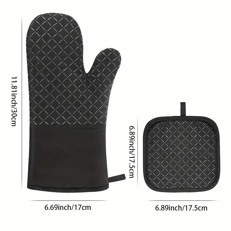 Silicone Oven Mitts and Pot Holder Set,Thickened Heat Resistant Gloves and Heat Insulation Pad,Non-Slip Kitchen Gadgets for BBQ