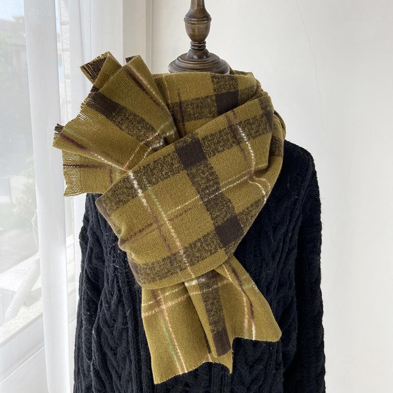 New Plaid Scarf Girls Winter Thickened Warm Shawl Dual-purpose Retro Couple Scarf