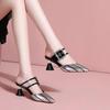 Ciabatte in vera pelle con punta chiusa Donna, Pantofole alla moda con tacco alto, Scarpe primavera/estate, Punta a punta, Argento, Dropship