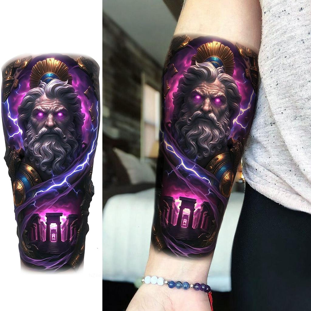 1 Sheet Realistic 3D Zeus Lion Warrior Temporary Tattoos For Men Women Adults, Long Lasting Waterproof Temp Fake Tattoo Stickers