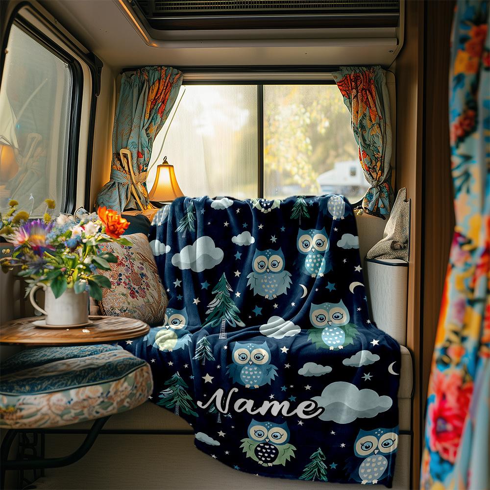 Owl Forest Night Sky Design With Clouds And Stars Blanketcustomize Your Name Lightweight Comfortable And Stylish Blanket For Travel Bed Home Chair