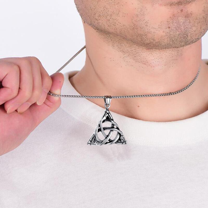 Titanium Steel Chain Casting Irish Celtic Knot Pendant Necklace Men's Jewelry