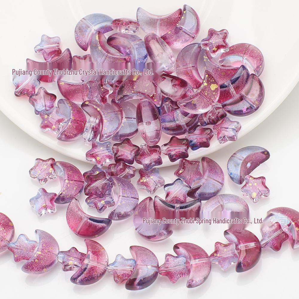 Moon and Star Glass Beads Set: Iridescent DIY Bracelet & Necklace Kit