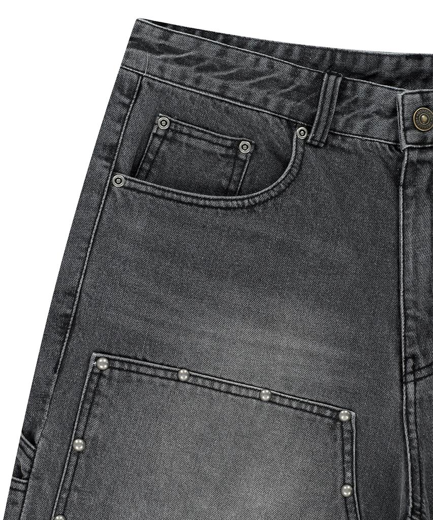 MAHAGRID Stud Double Knee Denim Short Black(Mg2Emmd160A)