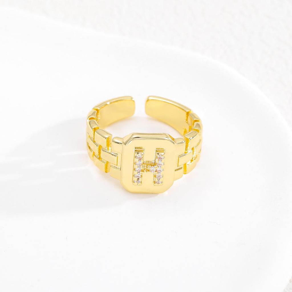 Evropský styl Horký prodej Pozlacený prsten s písmenem s designem nastavitelného pásku