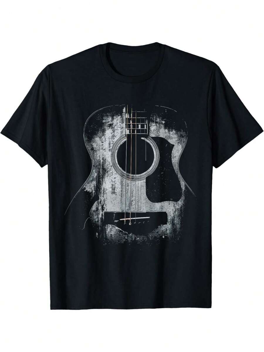 Unisexs Vintage Rock Band TShirt Distressed Acoustic Guitar Splatter Paint Music Tee 100 Cotton S