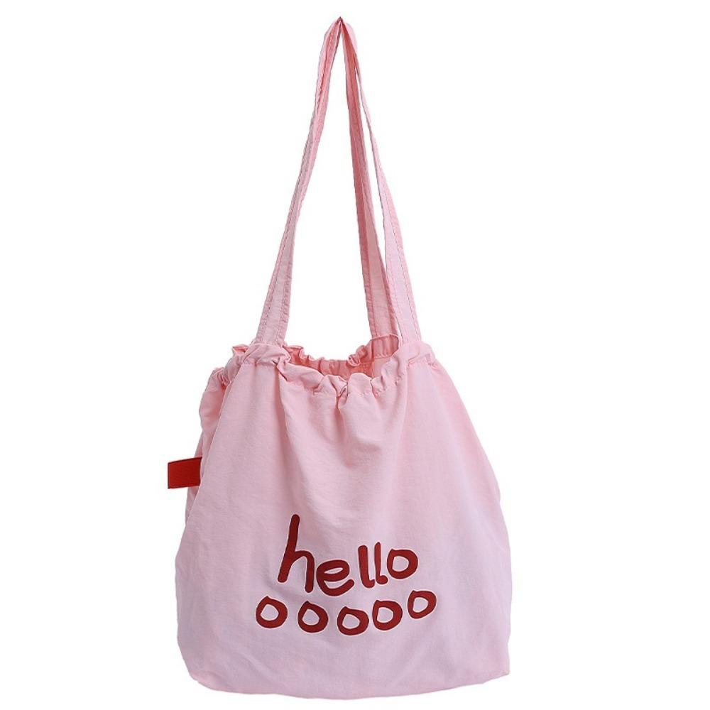 

Solid Color Drawstring Bags Light Weight Tote Bags Fashion Letter Shoulder Bag Commuting розовый