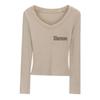 Korean Style Pink V-Neck Slimming Cropped Long Sleeve Women's Top - Autumn/Winter Collection
