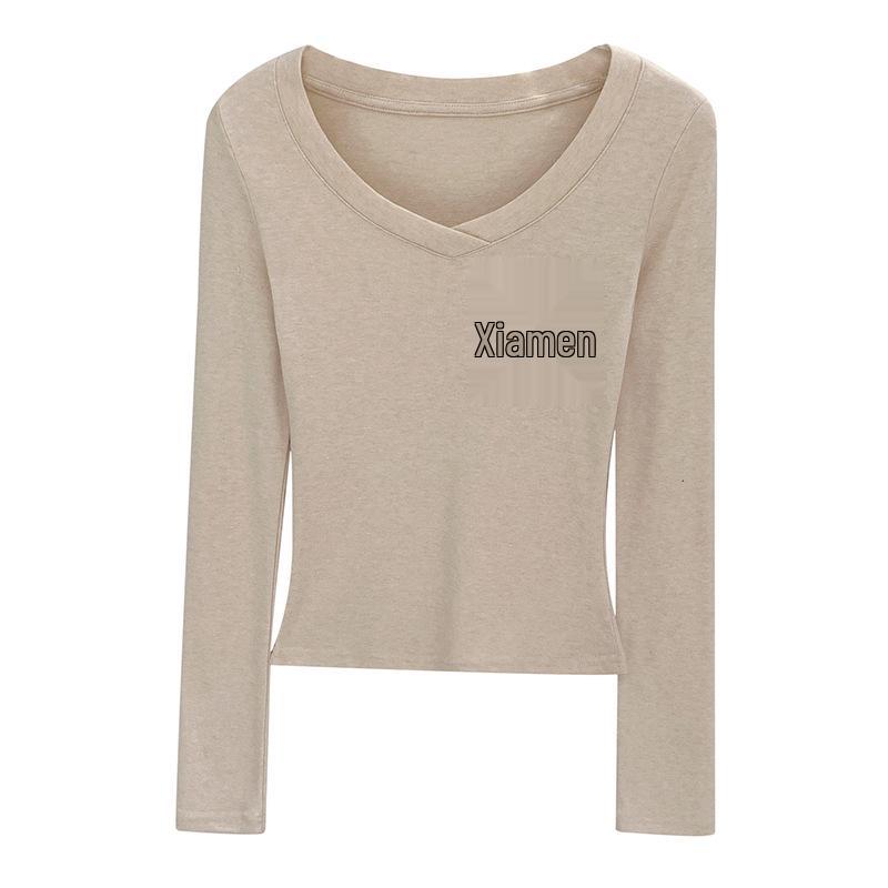 Korean Style Pink V-Neck Slimming Cropped Long Sleeve Women's Top - Autumn/Winter Collection