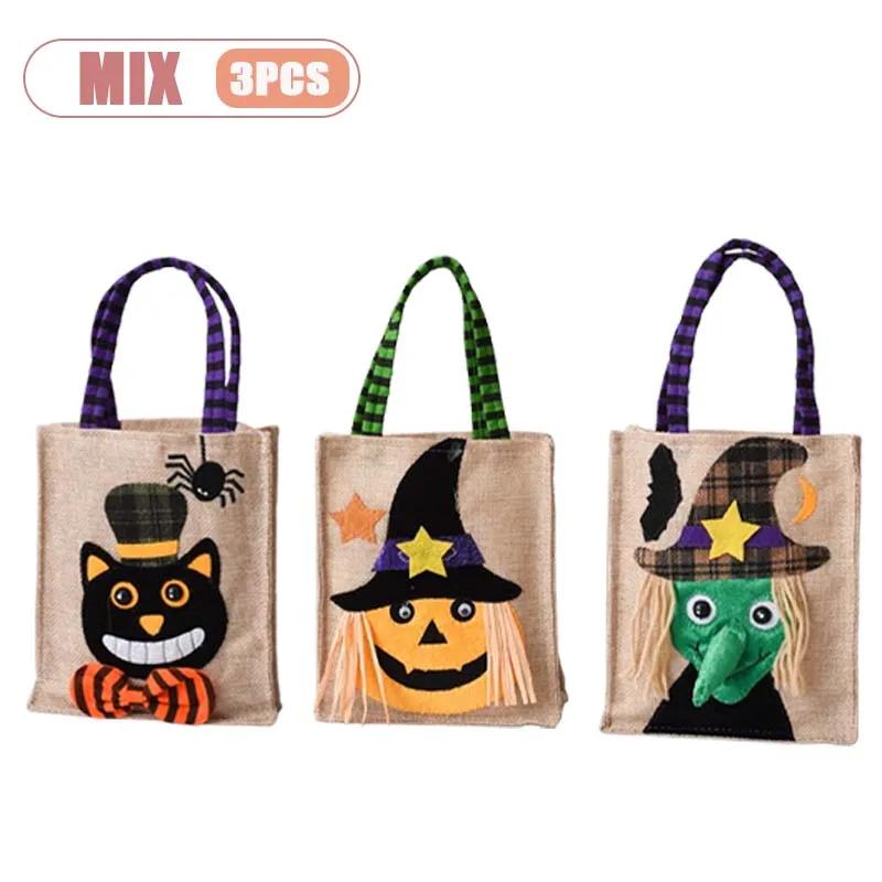 1-10PCS Halloween Treat Bags with Handles for Kids Candy Gift Supplies Party Favor Packaging Bag for Trick or Treat Decoration
