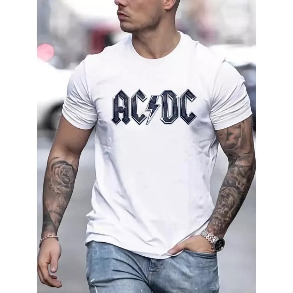 ACDC Men's T-shirt Classic Rock Band T-shirt Top Men's Cotton Round Neck Black Loose Gothic Trend T-shirt Vintage Casual T-shirt