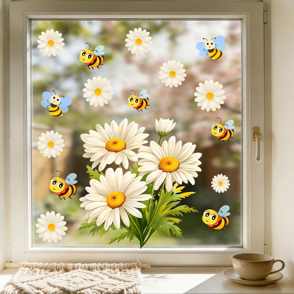 Gänseblümchen Aufkleber - Bienen-Thema Fensteraufkleber - Bäckerei Blumenladen Küche Balkon Aufkleber