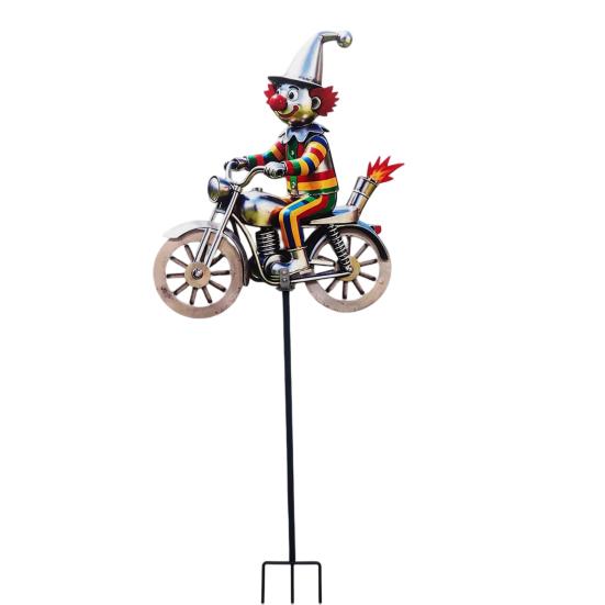 Spinning Clown Motorcycle Wind Spinner, Rotating Wheels Metal Kinetic Yard Art with Stake, Weatherproof Windmill Sculpture for Outdoor Lawn Patio