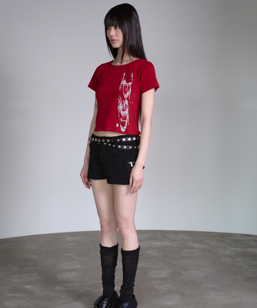 PRENDA Prenda Diagonal Henley Neck Short Sleeve Burgundy