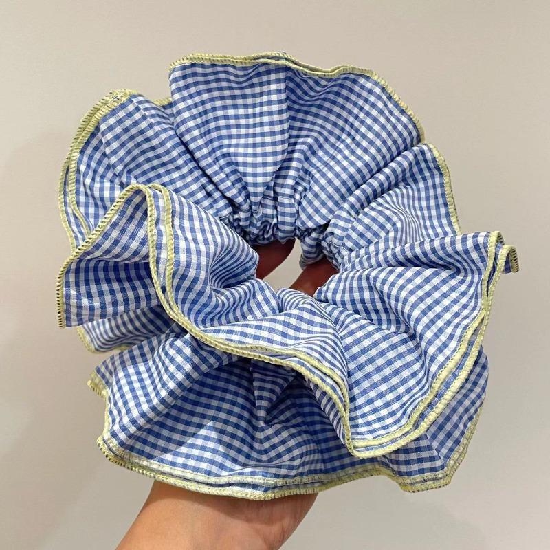 Retro Colorful Lattice Ruffles Hair Scrunchies Headbands for Womens Girls Sweet Romance Hair Rope Rubber Band Hair Accessories