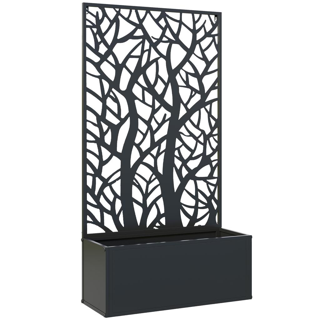 Outdoor Metal Planter, with Back Trellis - Black