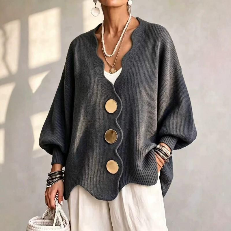 Womens V Neck Knit Cardigan Retro Loose Fit Sweater Fall Winter Outerwear