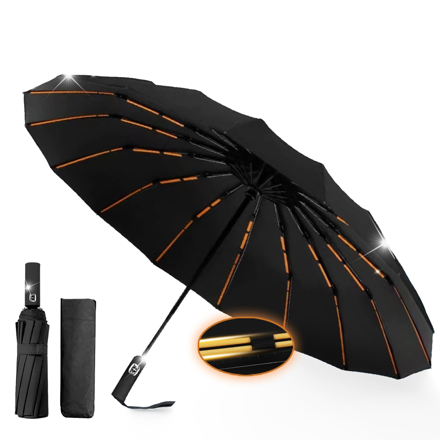 

Reinforced Extra Large Folding Automatic Folding Extra Suitable for Sun and Heavy UV Light and Heat Large Umbrella for Men and Includes Storage Pouch чёрный