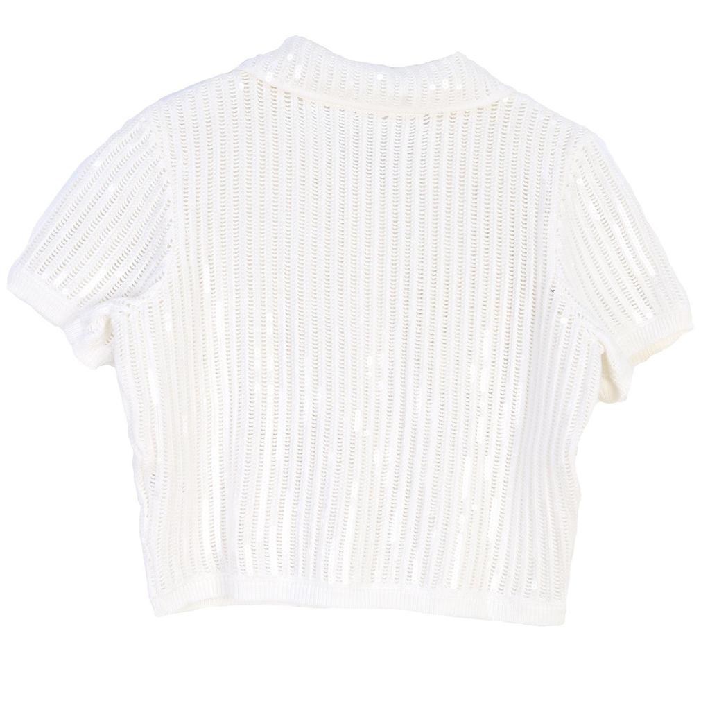 Women's French Sequin Lapel Cardigan & A-line Skirt Set with Metal Buckle and Hollowed Short Sleeves