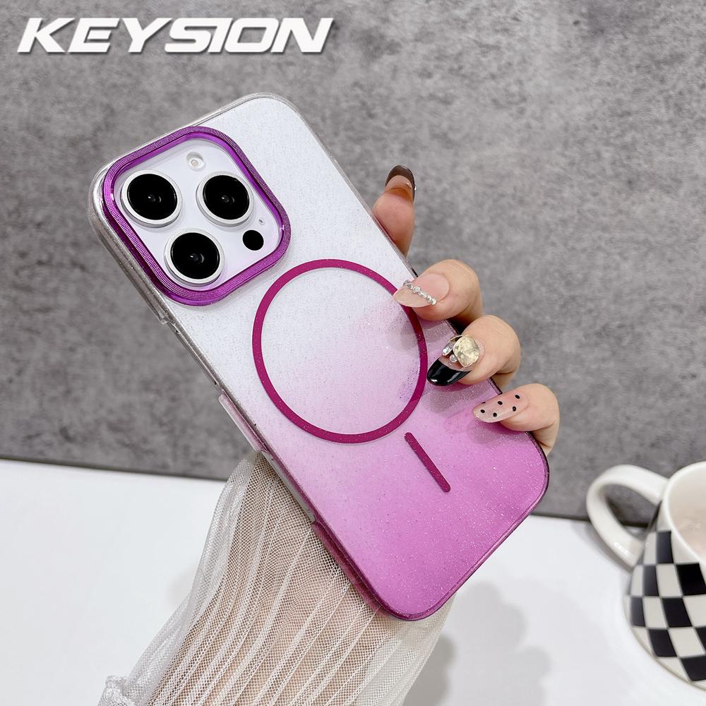 

KEYSION Luxury Gradient Glitter Magnetic Phone Case for MagSafe for iPhone 11 12 13 Pro Max Wireless Charging Shockproof Cover for iPhone 11 Pro Max фиолетовый