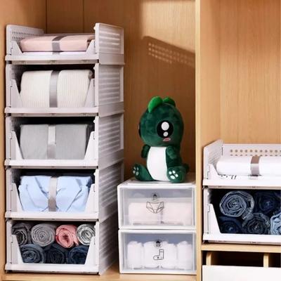 Foldable Drawer Closet Stackable Drawer Storage Box Hollow Out Design Clothes Storage Boxes Round Handle DIY Assemble Wardrobe