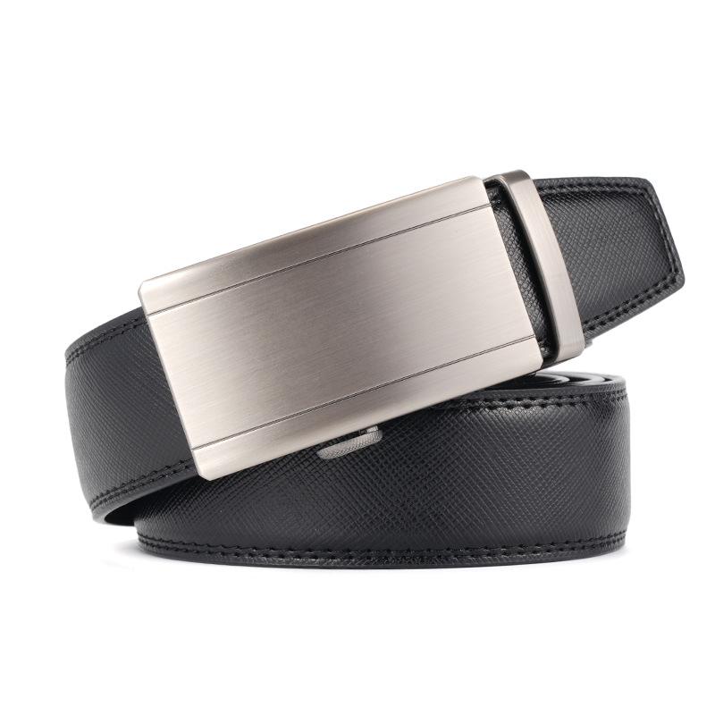 Genuine Leather Men's Automatic Buckle Cowhide Belt Alloy Buckle Business Casual Trousers Belt Middle Aged and Young People's Belt