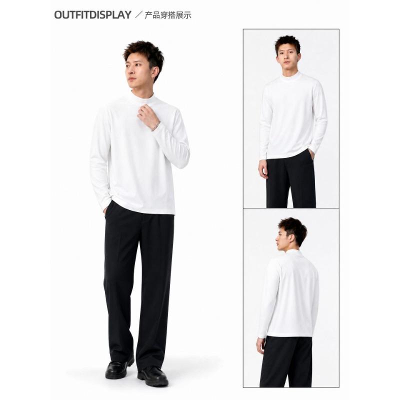 Long Sleeve Half Turtleneck Thermal T Shirt For Men Women Solid Color Loose Fit