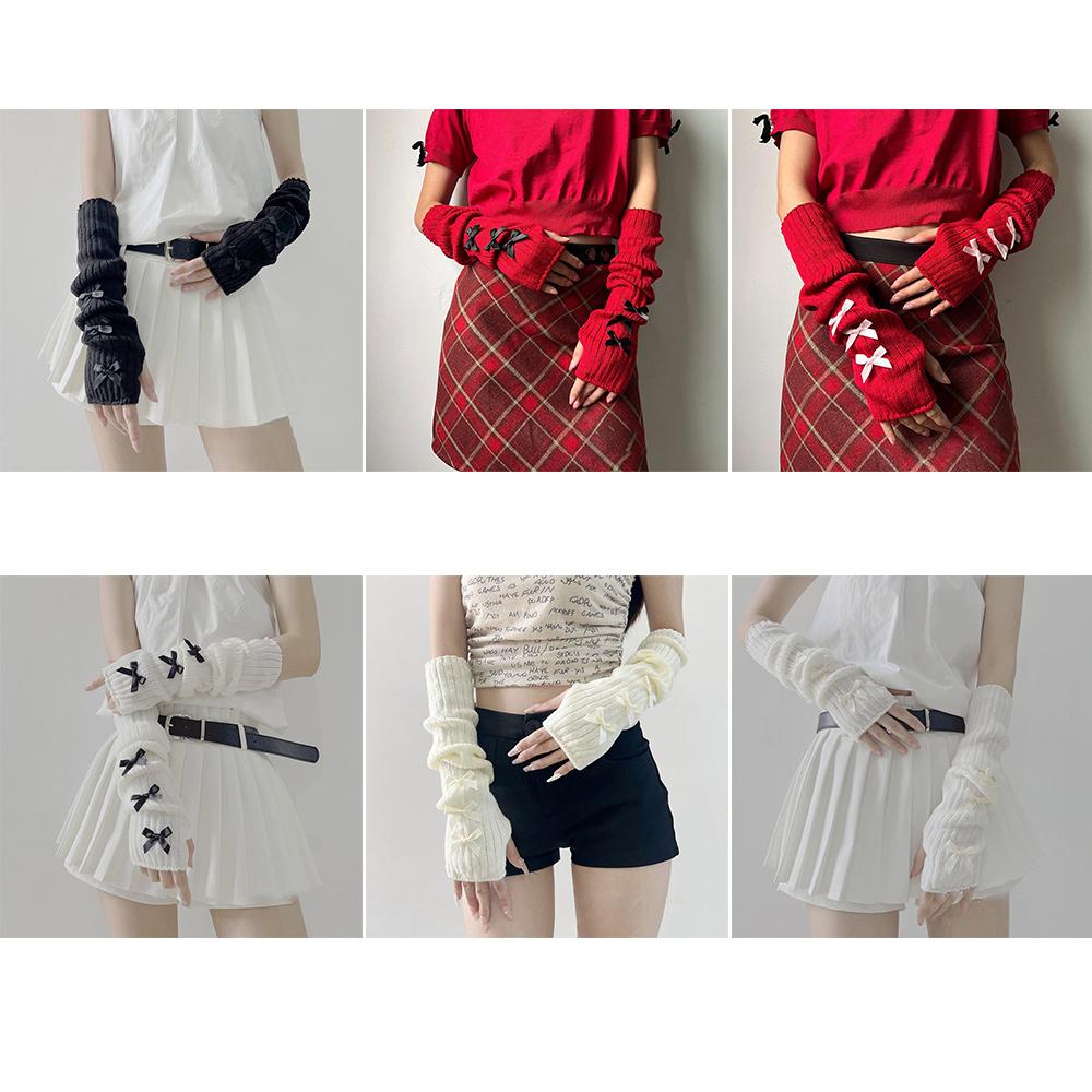 Japanese Harajuke Knit Long Sleeve Fingerless Mittens Lolita Arm Sleeve  for Women