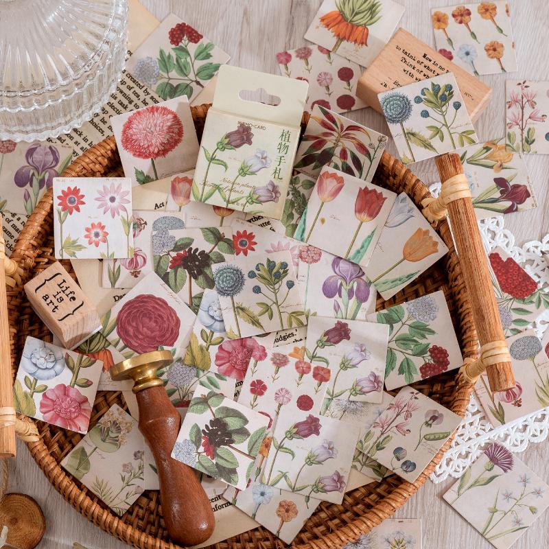 46pcs/box Hand Painted Plant Code Mini Boxed Stickers Guitar Skateboard Decoration Scrapbook Sticker Phone Case Decor