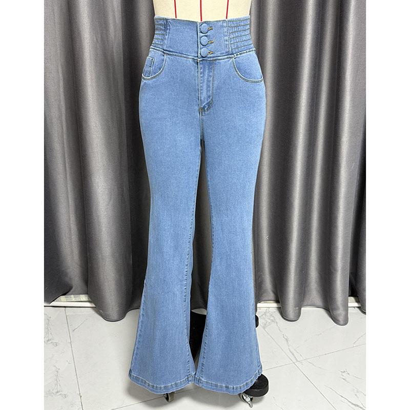 Hohe Elastizität Slim Flared Jeans Damen Casual Street High Waist Denim Hose Frühling Herbst Neue Hose mit weitem Bein