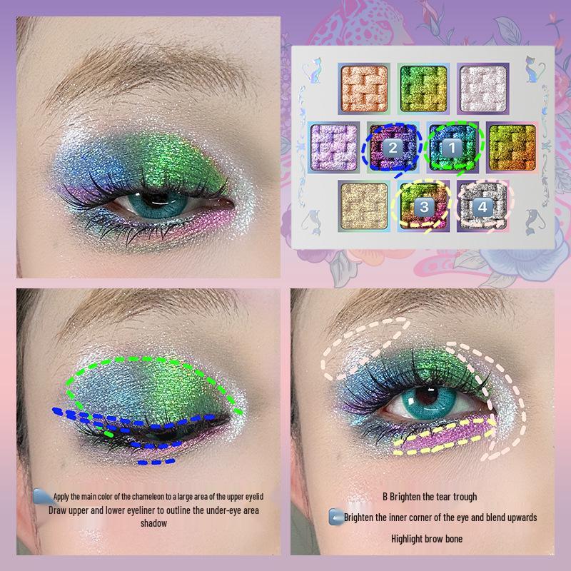 UCANBE 10-Color Dragon Baili Fanghua Iridescent Glitter Eyeshadow Palette for Stage, Music Festivals, and Cosplay.
