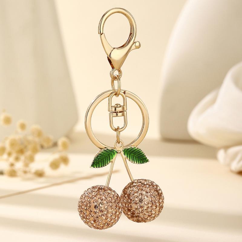 Shiny Creative Rhinestone Cherry Keychain Luxury Exquisite Keyring Cute Bag Pendant Charm for Holiday Souvenir