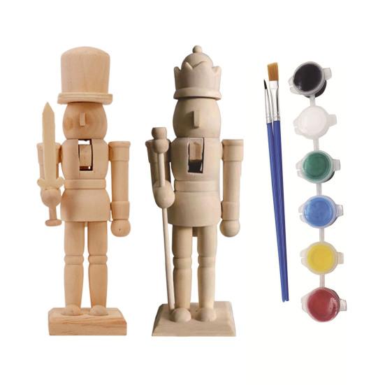 18CM Noël Bois Non Fini Figurine Casse-Noisette Bricolage Vierge Non Peint Figurine de Soldat Ornement Décoration Fête de Vacances