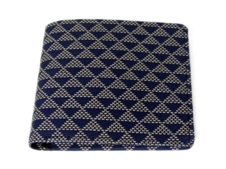 [Inden-ya] Inden Bifold Wallet 2003 Bill Compartment C, Navy Blue Deerskin with White Lacquer, Wave and Scale Pattern