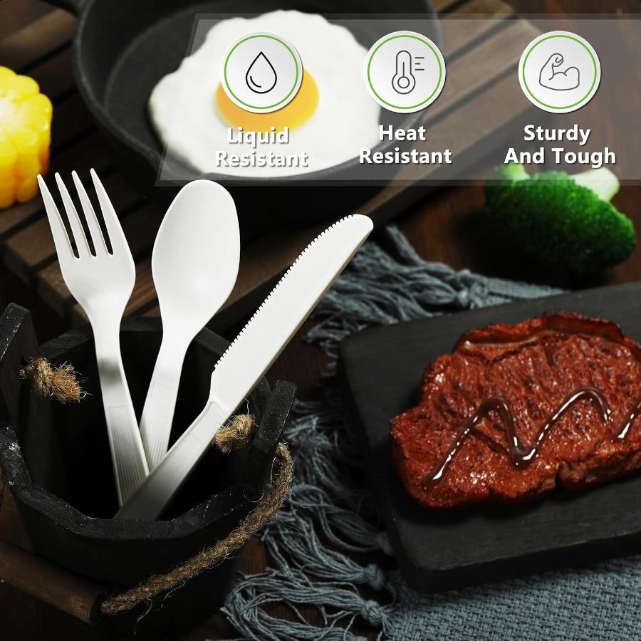 Compostable Knife100 Biodegradable Silverware for Party Large Disposable Utensils Eco Friendly Durable and Heat Resistant Alter
