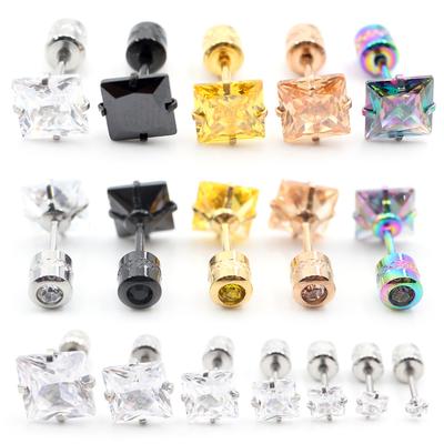 Alisouy 2PCS Nerezová ocel 4 hroty čtvercový Zirkon CZ Ženy Muži Dívka Náušnice Chrupavka Šroubovací Náušnice Piercing Šperky