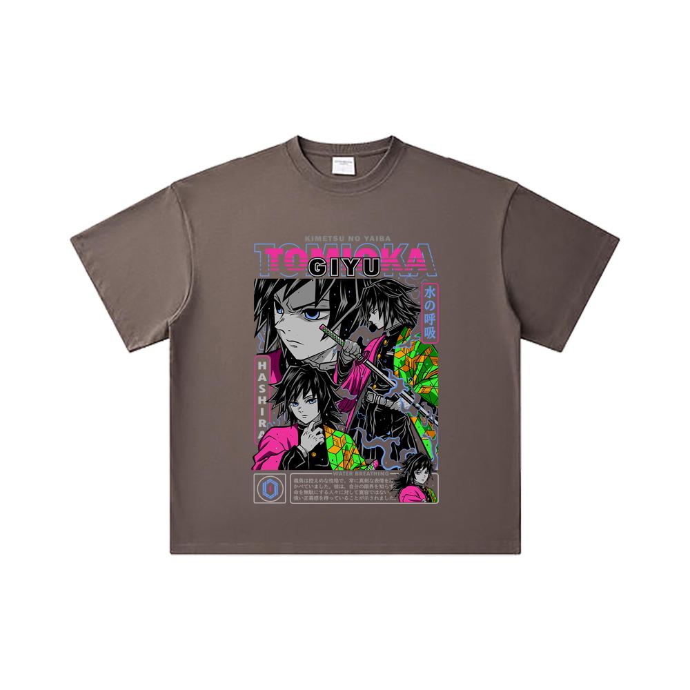 260 GSM Double Yarn 32 Count 100% Cotton Demon Slayer V10 Tomioka Print Unisex Heavy Cotton T Shirt