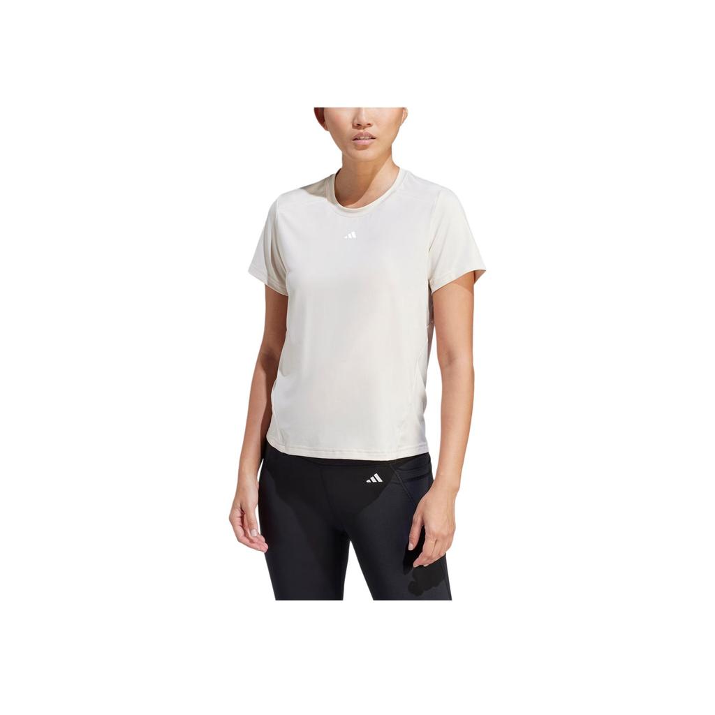 Adidas Power Tee Solid Logo Sport Crew Neck Short Sleeve T-Shirt Women Tops Linen-Brown IN6209