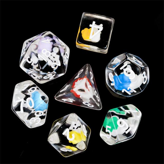 Cusdie Cute Animals DnD Dice Resin D4 D6 D8 D10 D% D12 D20 Polyhedral Dice Set for D&D Pathfinder Role Playing Table Board Games
