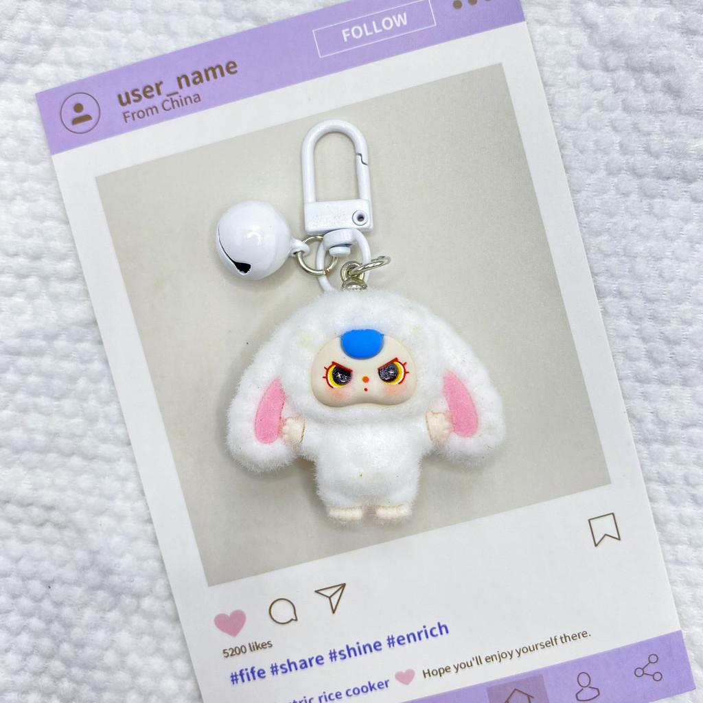 Plastic Bunny Keychain With 3d Embossed Fleece Ears For Bag Decor