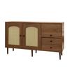 Tea Cabinet Country Style Sideboard with Rattan Doors, 130 x 75.5 Pantry 40cm Magnetic Lock, Adjustable Shelves, Sturdy Structure, Versatile