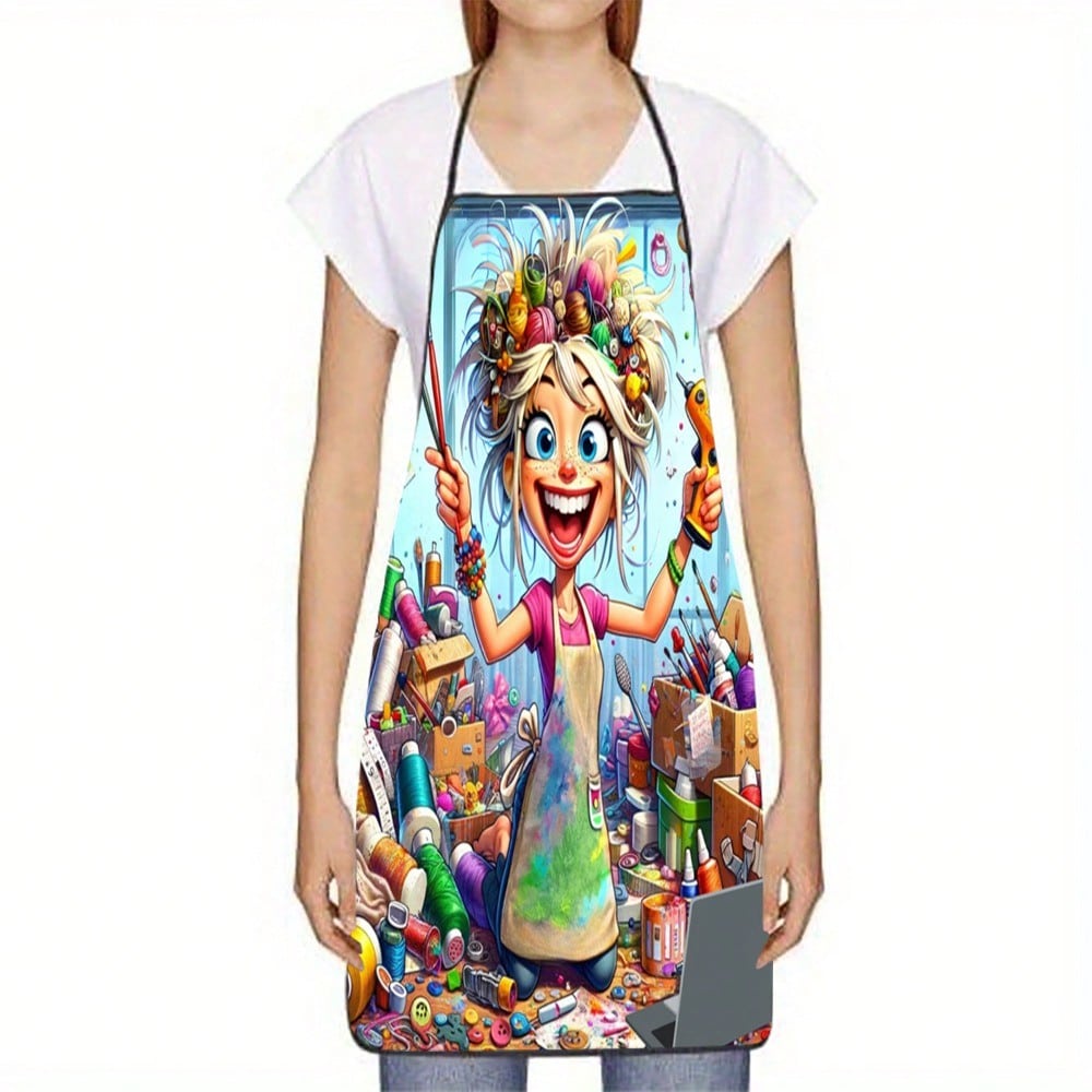 Funny Artist Apron, Crazy Painter Woman Art Studio Print Kitchen Bib, Novelty Creative Cooking Apron