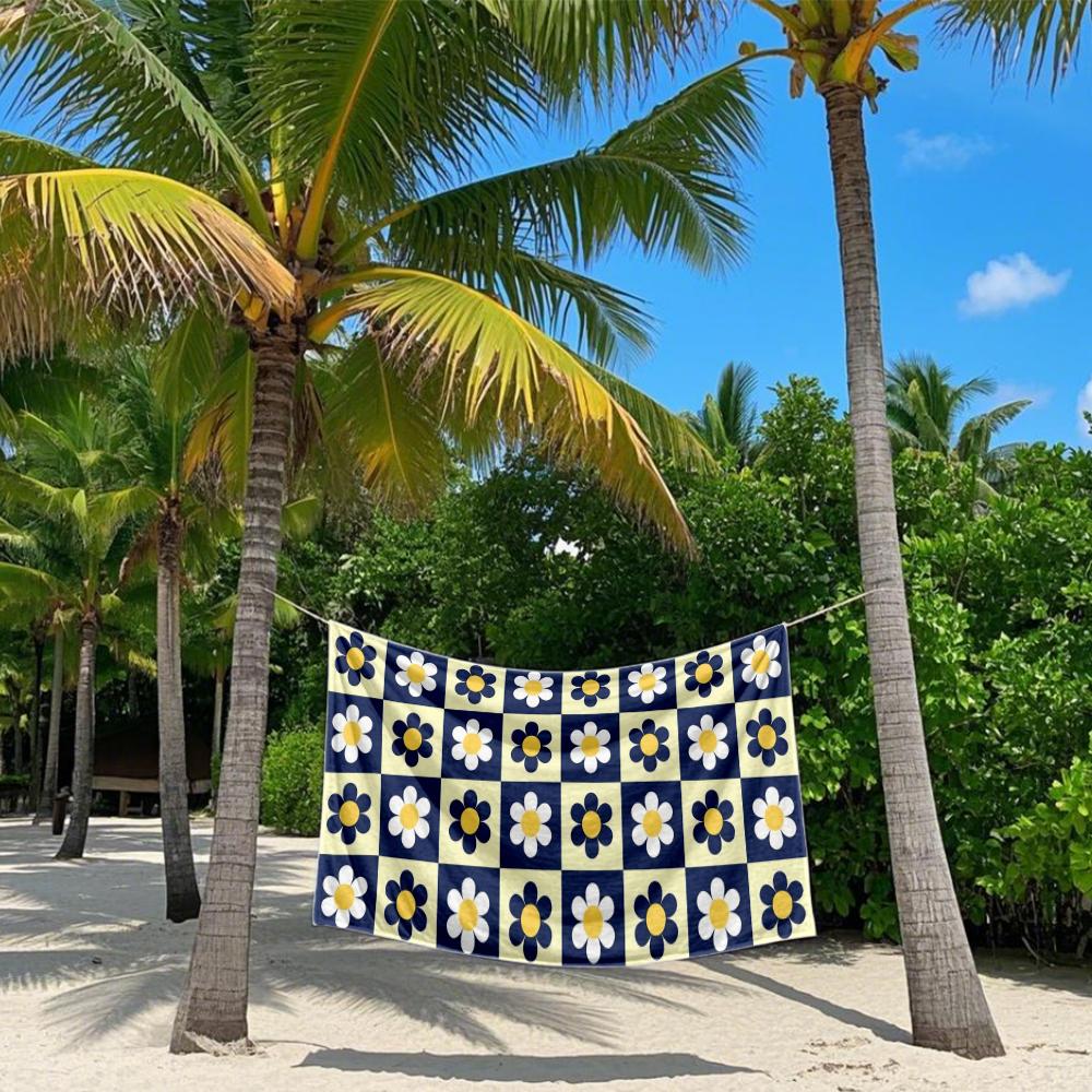 Checkerboard Flower Pattern Quick Drying Bath Towel Microfiber beach towel - light weight swimming camping  yoga beach out