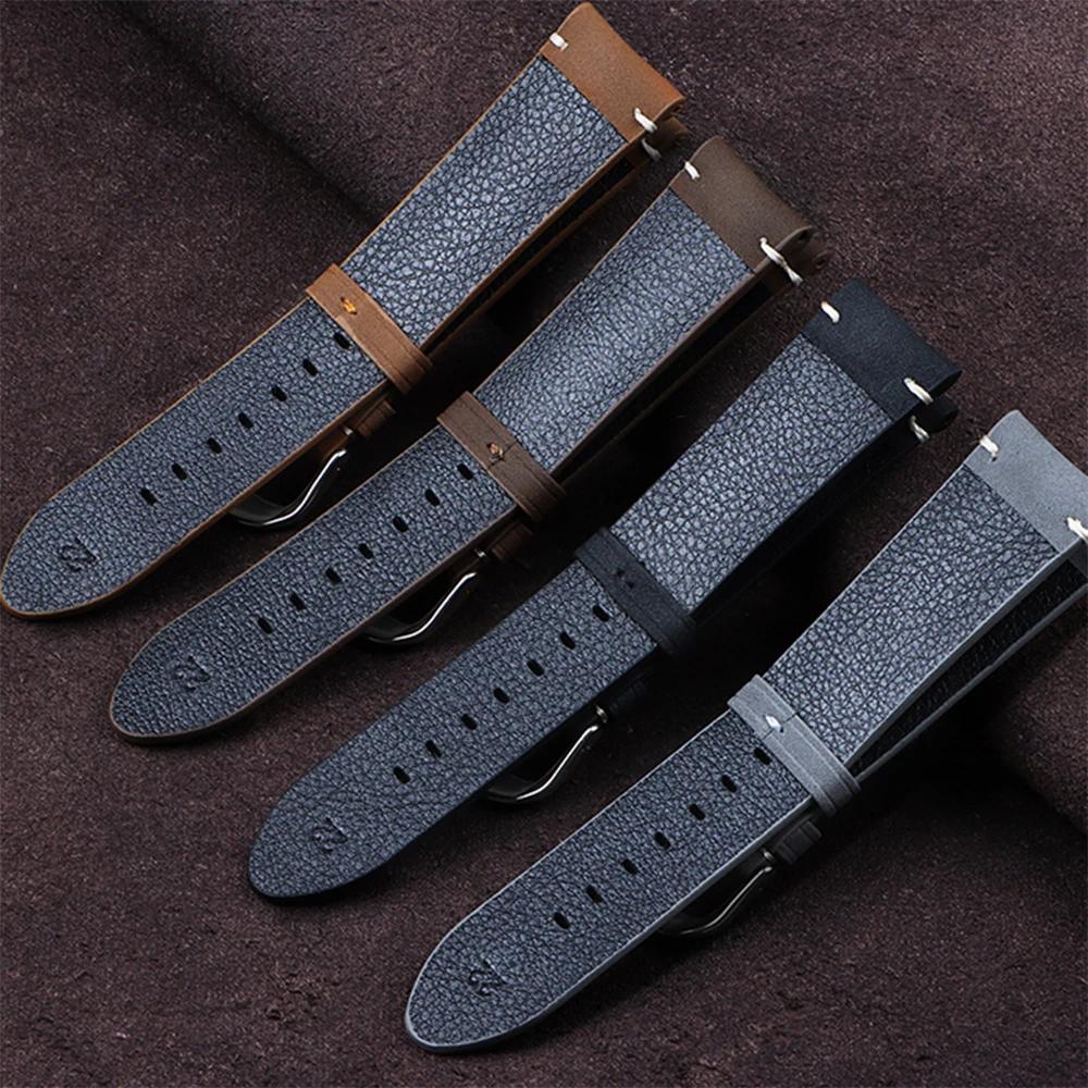 Watch Strap 20mm 22mm Vintage Sude Band Replacement Wristband Handmade Stitching Watchband Polished Clasp for Omega for Seiko