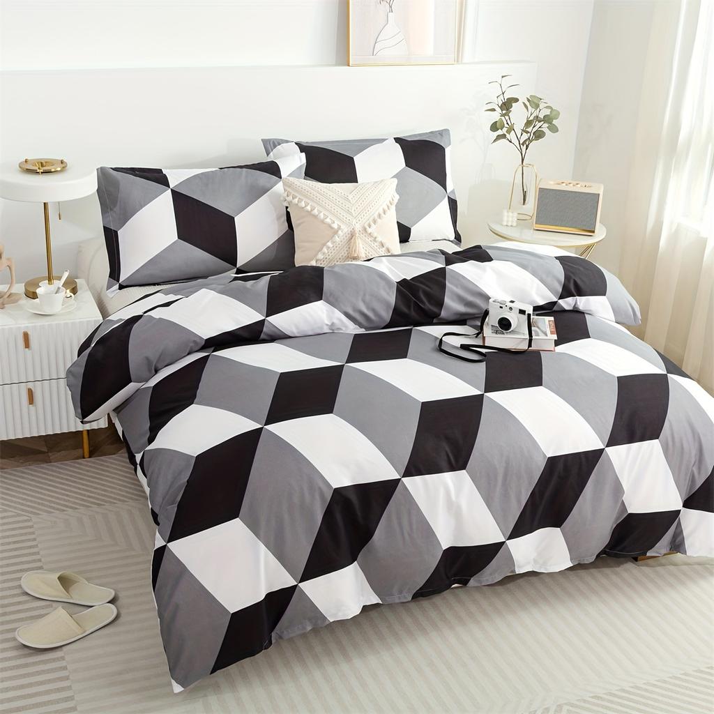 Geometrisches Muster Bettbezug-Set Mit Reißverschluss Baumwoll-Bettwäsche-Set Maschinenwaschbar Ganzjahreskomfort