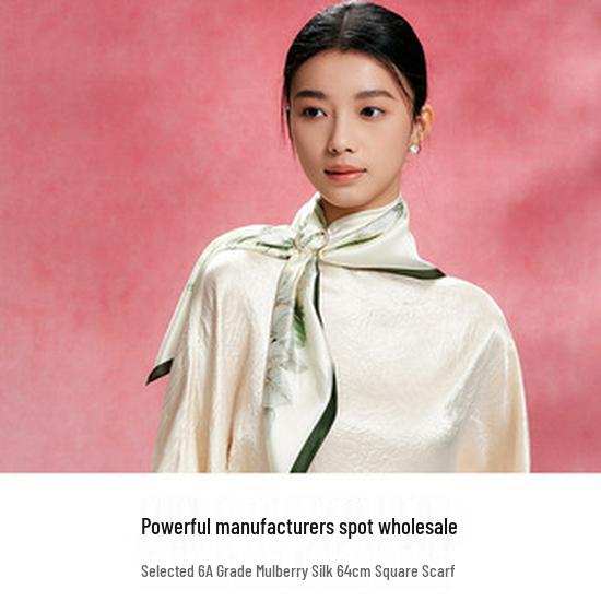 Daylily Chinese Style Mulberry Silk Scarf - Double-Sided 90cm Square with Creative Design