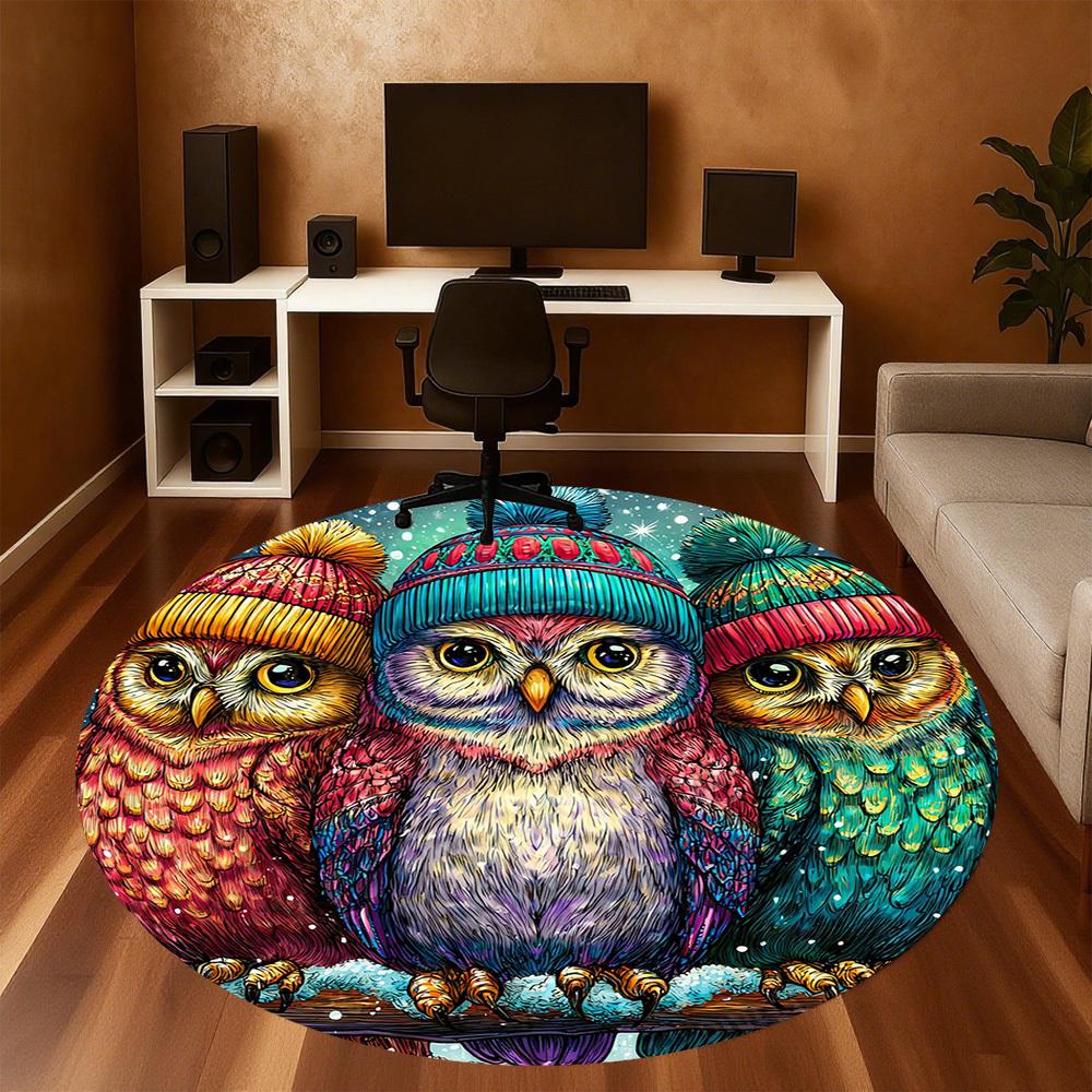 1PC Owl Winter Office Round Area Rug, Under Office Chairs Bedroom Living Room Home Decor, Carpet for Office -1110146