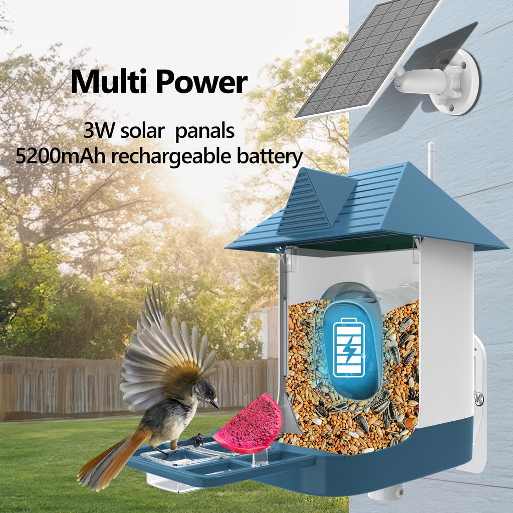 Intelligent bird feeder, high-definition solar-powered AI bird recognition camera bird feeder