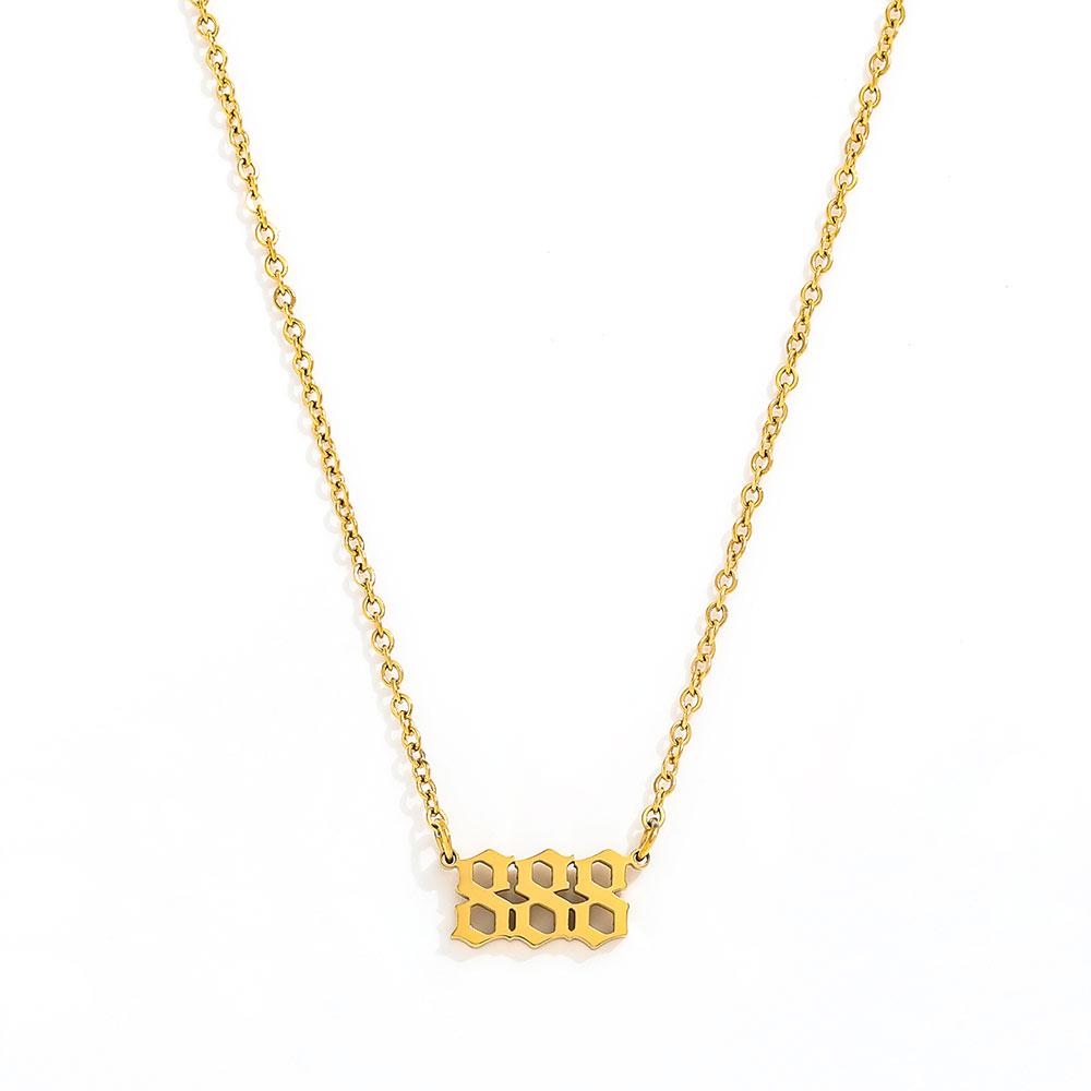Fenny 18K Gold Plated Non Tarnish Fashion Dainty Delicate Number Figure 111-999 Pendant Stainless Steel Necklace